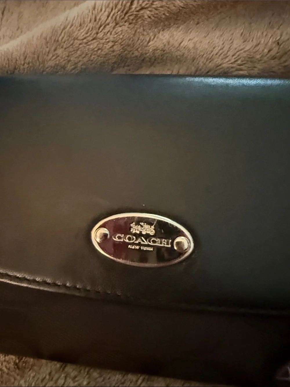 EUC🎉 Coach Black Leather Wallet with silver Oval Plaque